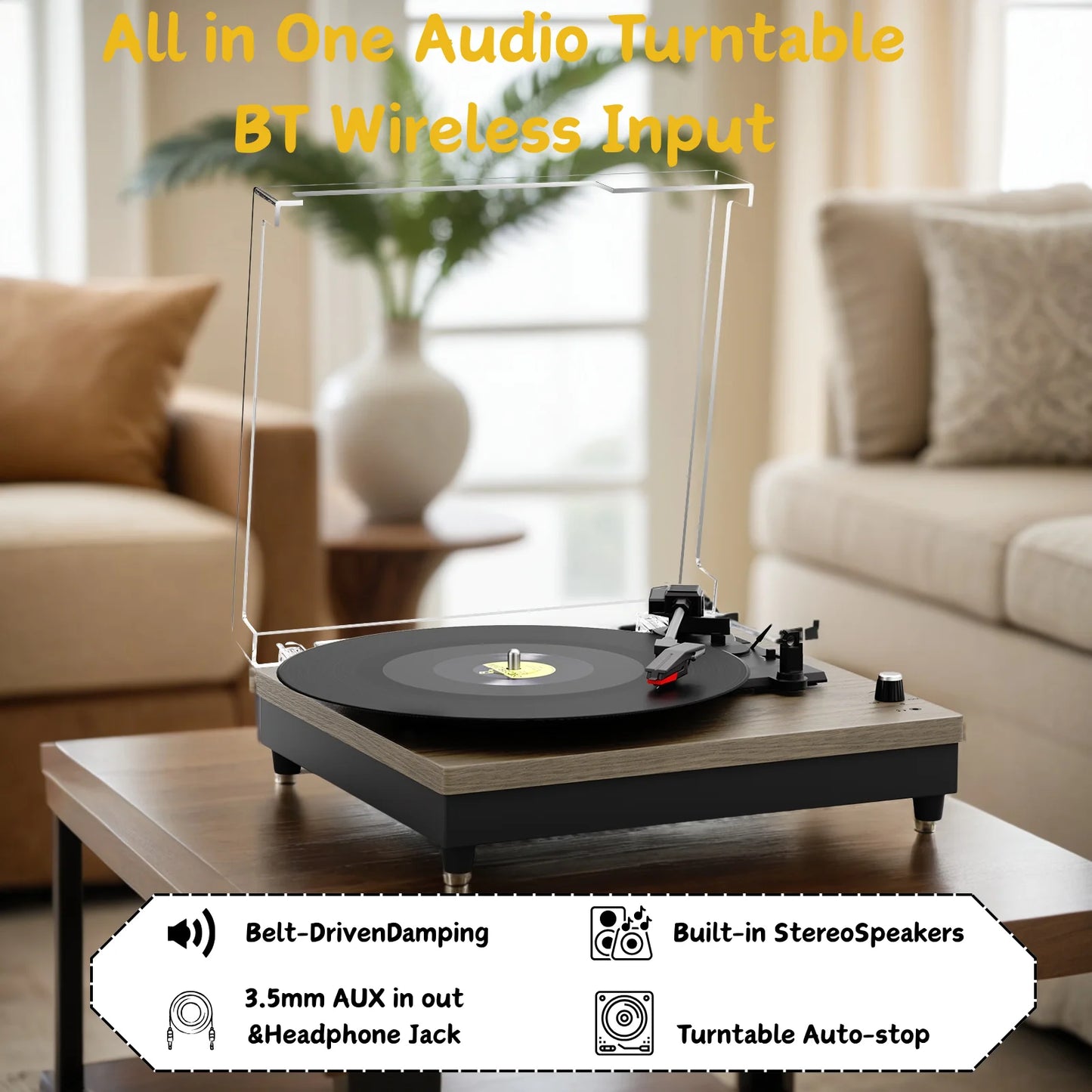 MAIO  Record Player Portable Suitcase Audio with Built-in Speakers, 3-Speed Vinyl Spinne