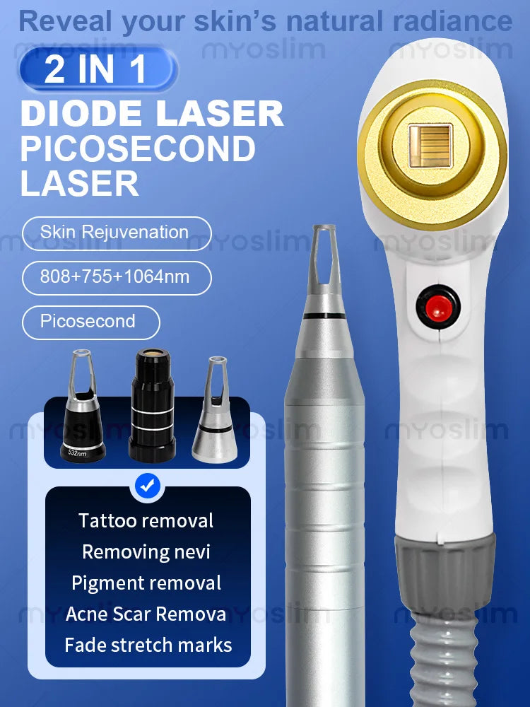 High Power 2 IN 1 Diode Laser PicoSecond Laser 808nm Hair Removal 532nm 1064nm Tattoo Removal Skin Rejuvenation Beauty Machine