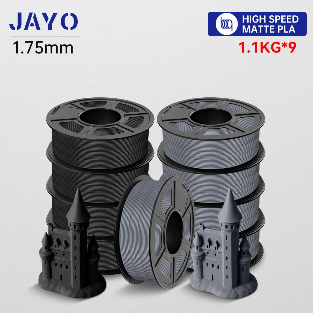 JAYO High Speed PLA matte 3D Filament 1.75mm PLA 3D Printer Filament 9Rolls/set Neatly Wound Matte Effect 3D Printing Materials
