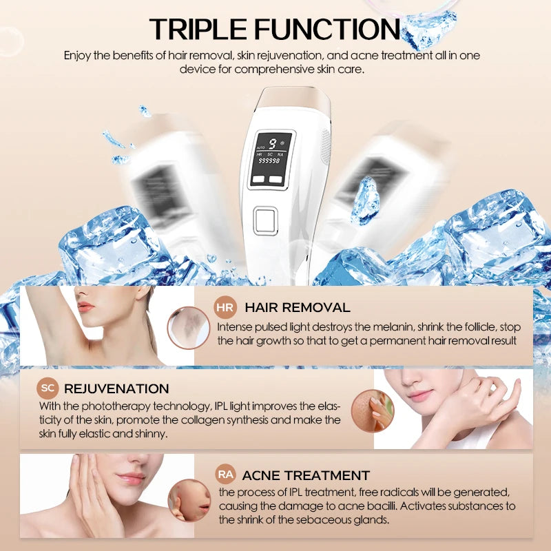 Vancostar 4in1 Laser Hair Removal IPL Epilator Cooling LCD Acne Treatment Rejuvenation Device for Home Bikini Trimmer Device