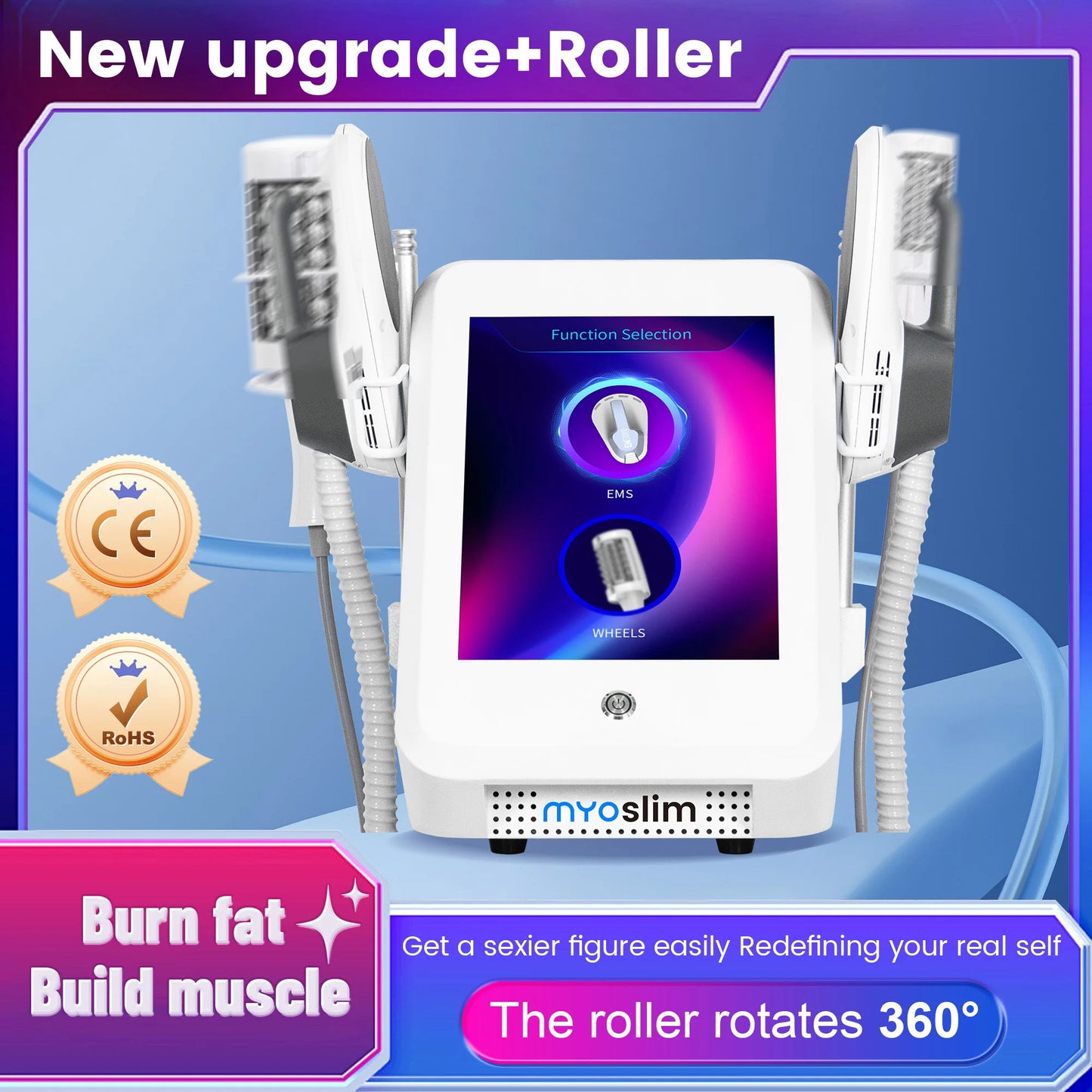 6500W 200HZ EMS Body Sculpt Roller Machine EMS Body Sculpting Burning Weight Loss Slimming Muscle Stimulation Massager Equipment