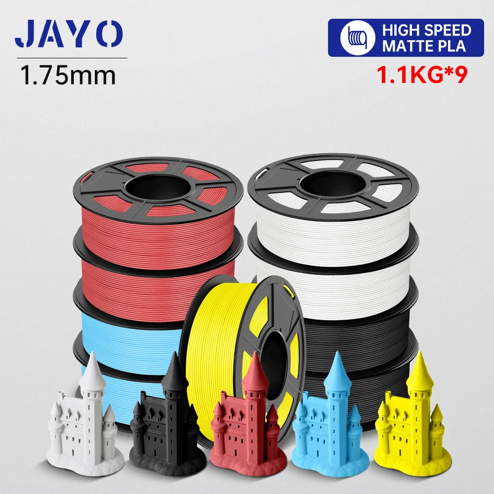 JAYO High Speed PLA matte 3D Filament 1.75mm PLA 3D Printer Filament 9Rolls/set Neatly Wound Matte Effect 3D Printing Materials