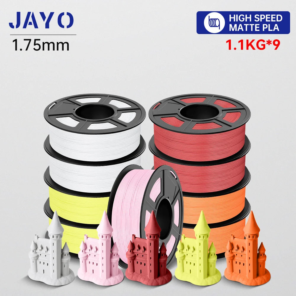 JAYO High Speed PLA matte 3D Filament 1.75mm PLA 3D Printer Filament 9Rolls/set Neatly Wound Matte Effect 3D Printing Materials